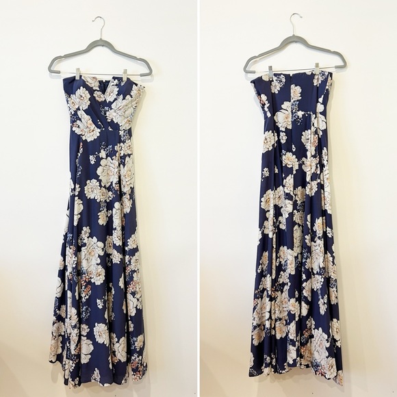 Yumi Kim Sweet Jasmine Midnight Mischief Maxi Dress Blue Strapless Silk Sz Small - Picture 2 of 8